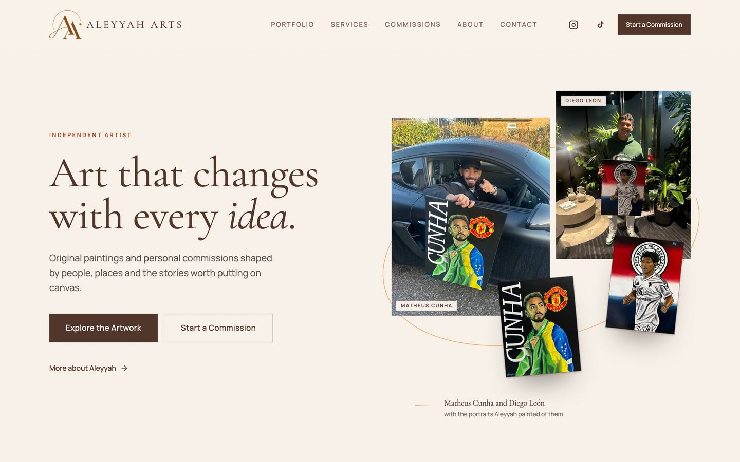 The Aleyyah Arts homepage, designed and built by Bluefield Media