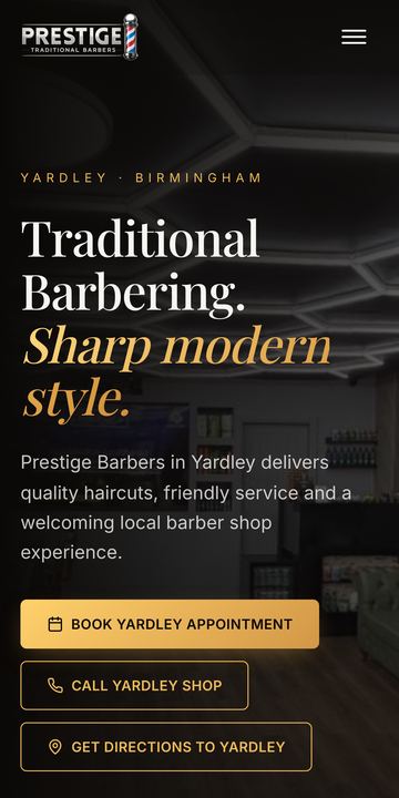 The Prestige Barbers website on a phone